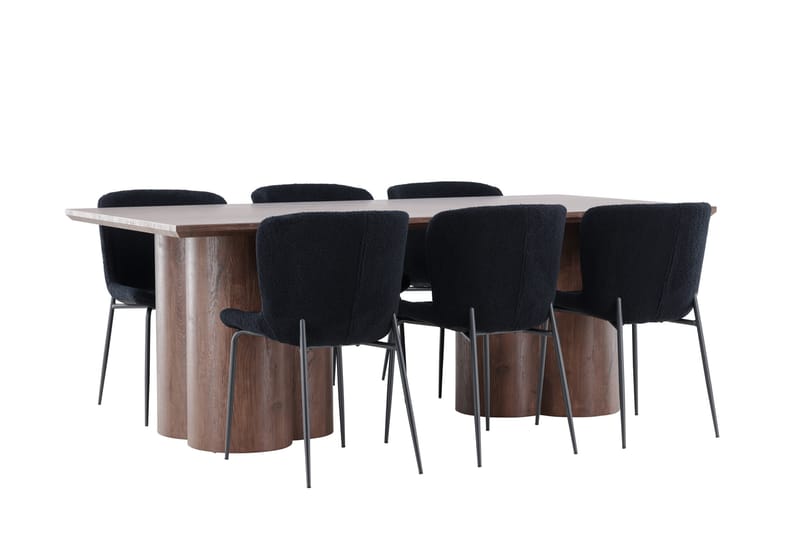 Olivia Spisegruppe 210 cm Rektangulær med 6 Modesto stole - Mocca/Svart - Møbler - Borde - Spisebordssæt