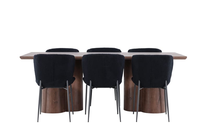 Olivia Spisegruppe 210 cm Rektangulær med 6 Modesto stole - Mocca/Svart - Møbler - Borde - Spisebordssæt