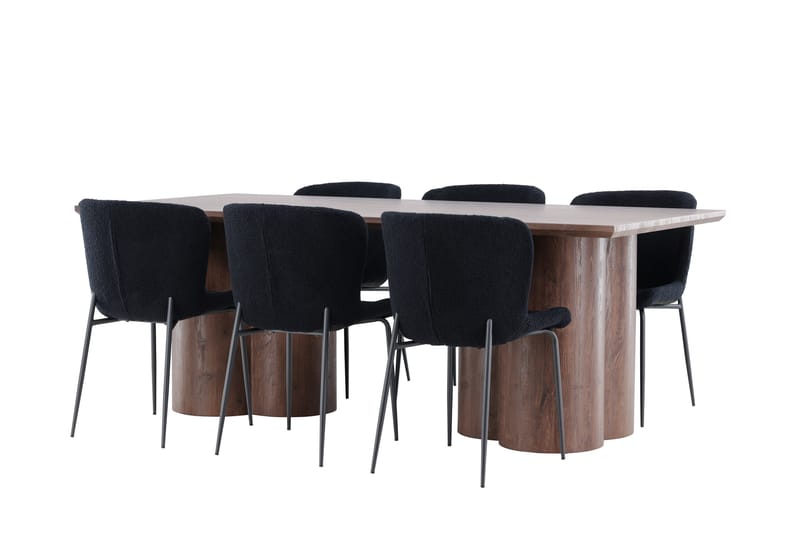 Olivia Spisegruppe 210 cm Rektangulær med 6 Modesto stole - Mocca/Svart - Møbler - Borde - Spisebordssæt