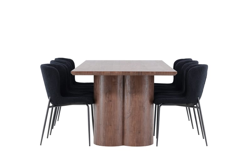 Olivia Spisegruppe 210 cm Rektangulær med 6 Modesto stole - Mocca/Svart - Møbler - Borde - Spisebordssæt