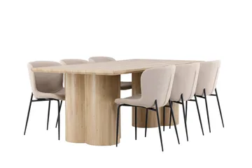 Olivia Spisegruppe 210 cm Rektangulær med 6 Modesto stole - Whitewash/Beige - Møbler - Borde - Spisebordssæt