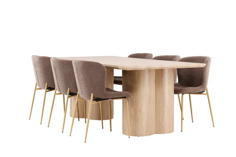 Olivia Spisegruppe 210 cm Rektangulær med 6 Modesto stole, Whitewash/Brun