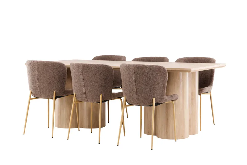 Olivia Spisegruppe 210 cm Rektangulær med 6 Modesto stole - Whitewash/Brun - Møbler - Borde - Spisebordssæt