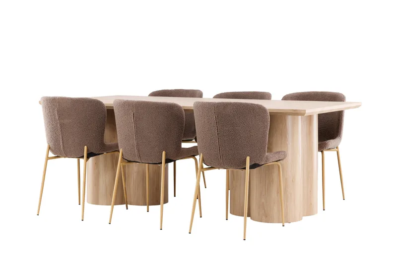 Olivia Spisegruppe 210 cm Rektangulær med 6 Modesto stole - Whitewash/Brun - Møbler - Borde - Spisebordssæt