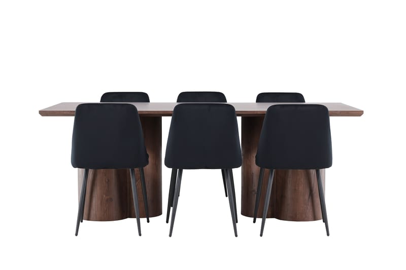 Olivia Spisegruppe 210 cm Rektangulær med 6 Night stole - Mocca/Svart - Møbler - Borde - Spisebordssæt