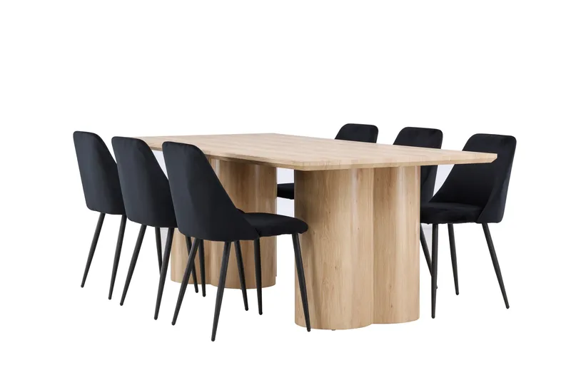 Olivia Spisegruppe 210 cm Rektangulær med 6 Night stole, Whitewash/Svart