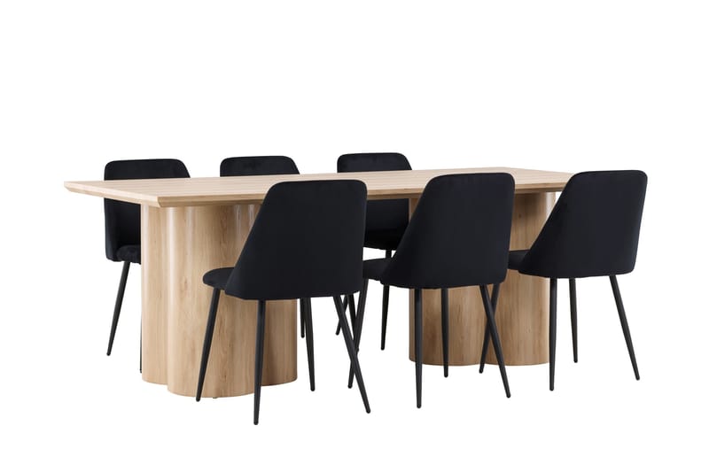 Olivia Spisegruppe 210 cm Rektangulær med 6 Night stole - Whitewash/Svart - Møbler - Borde - Spisebordssæt