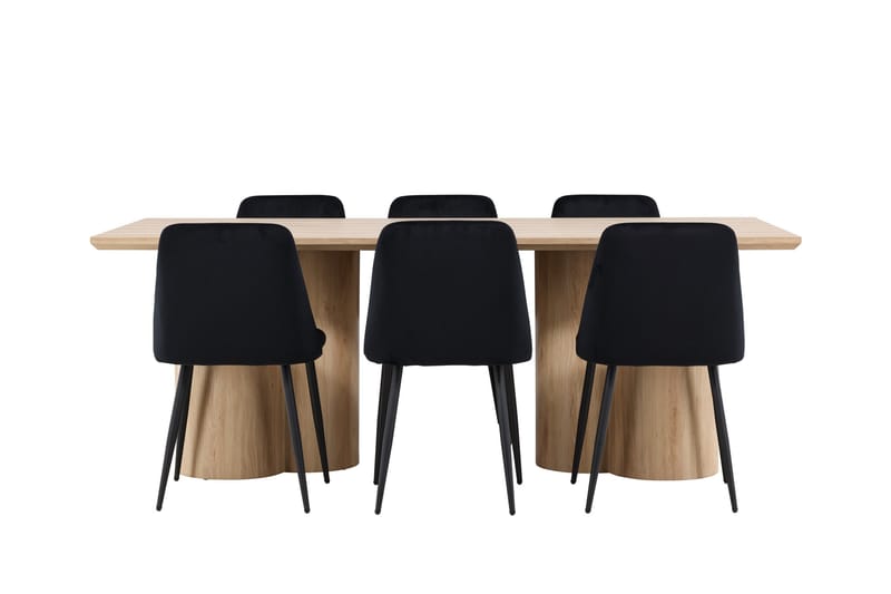 Olivia Spisegruppe 210 cm Rektangulær med 6 Night stole - Whitewash/Svart - Møbler - Borde - Spisebordssæt