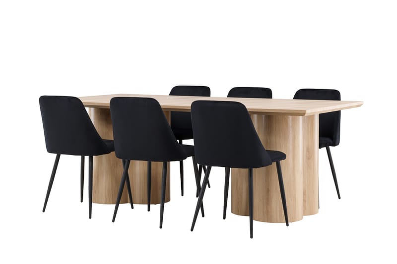 Olivia Spisegruppe 210 cm Rektangulær med 6 Night stole - Whitewash/Svart - Møbler - Borde - Spisebordssæt