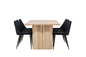 Olivia Spisegruppe 210 cm Rektangulær med 6 Night stole - Whitewash/Svart - Møbler - Borde - Spisebordssæt