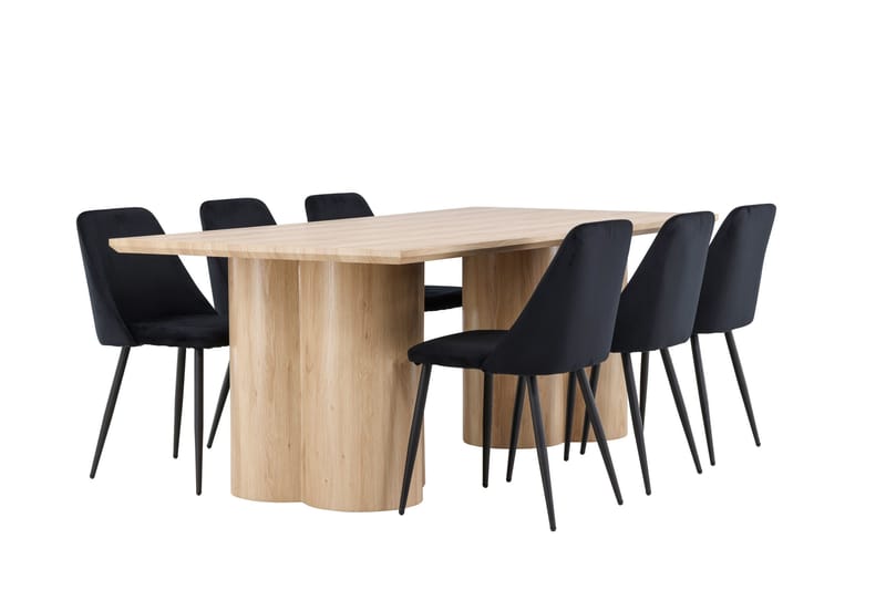 Olivia Spisegruppe 210 cm Rektangulær med 6 Night stole - Whitewash/Svart - Møbler - Borde - Spisebordssæt