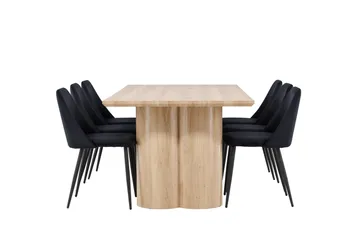 Olivia Spisegruppe 210 cm Rektangulær med 6 Night stole - Whitewash/Svart - Møbler - Borde - Spisebordssæt