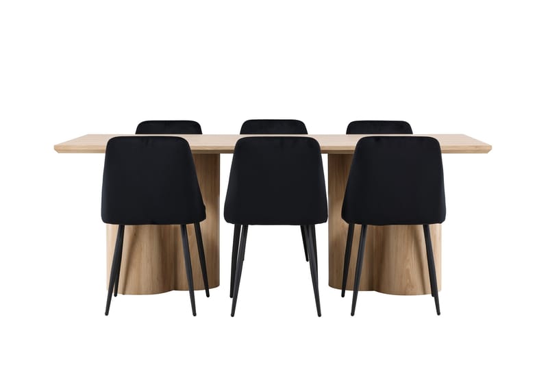 Olivia Spisegruppe 210 cm Rektangulær med 6 Night stole - Whitewash/Svart - Møbler - Borde - Spisebordssæt