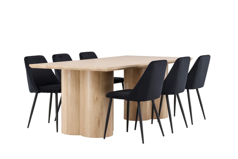 Olivia Spisegruppe 210 cm Rektangulær med 6 Night stole - Whitewash/Svart - Møbler - Borde - Spisebordssæt