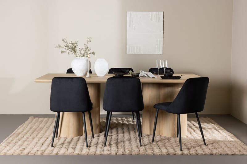 Olivia Spisegruppe 210 cm Rektangulær med 6 Night stole - Whitewash/Svart - Møbler - Borde - Spisebordssæt