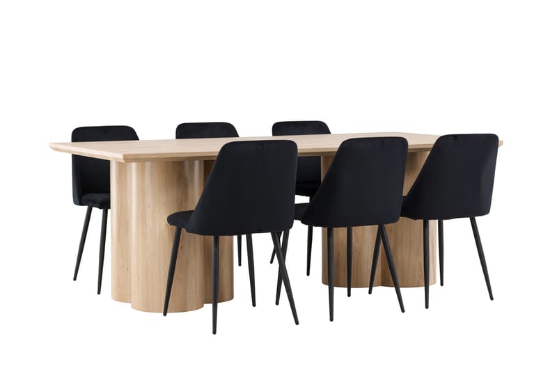Olivia Spisegruppe 210 cm Rektangulær med 6 Night stole - Whitewash/Svart - Møbler - Borde - Spisebordssæt