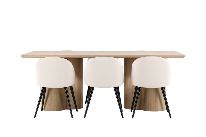 Olivia Spisegruppe 210 cm Rektangulær med 6 Velvet stole - Whitewash/Beige - Møbler - Borde - Spisebordssæt