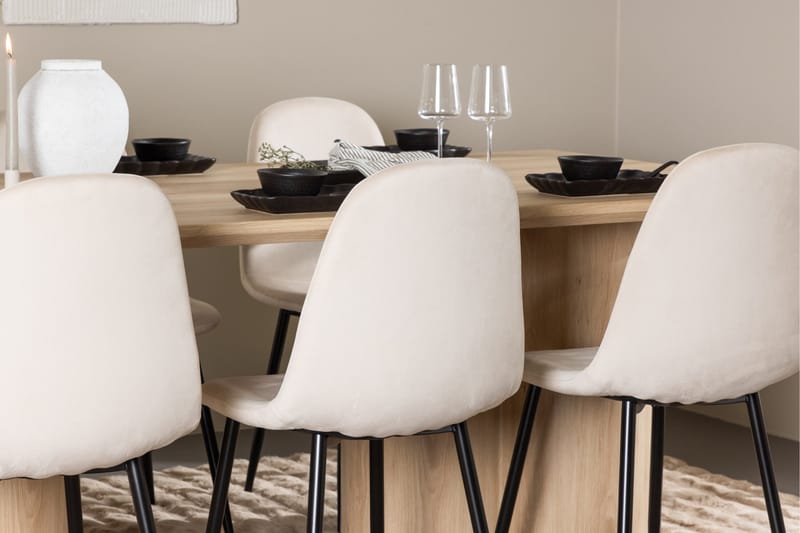 Olivia Spisegruppe 210 cm Rektangulær med 6 Polar stole - Whitewash/Beige - Møbler - Borde - Spisebordssæt