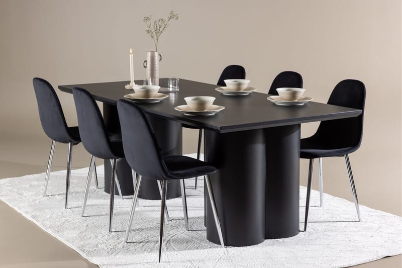 Olivia Spisegruppe 210 cm Rektangulær med 6 Polar stole - Svart/Svart - Møbler - Borde - Spisebordssæt