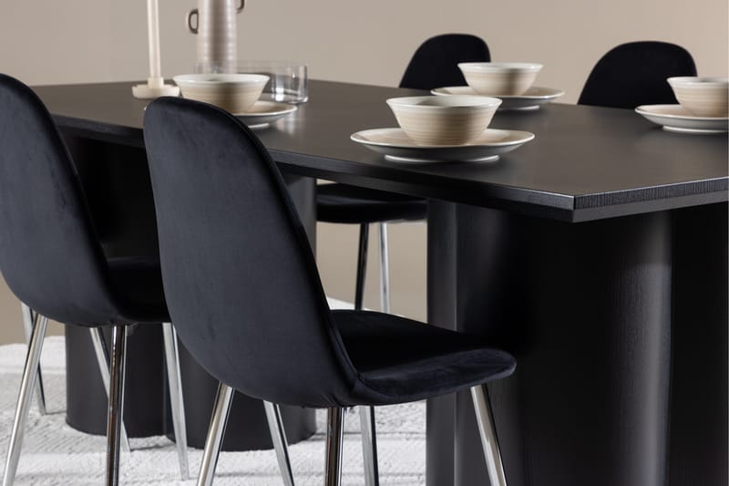 Olivia Spisegruppe 210 cm Rektangulær med 6 Polar stole - Svart/Svart - Møbler - Borde - Spisebordssæt