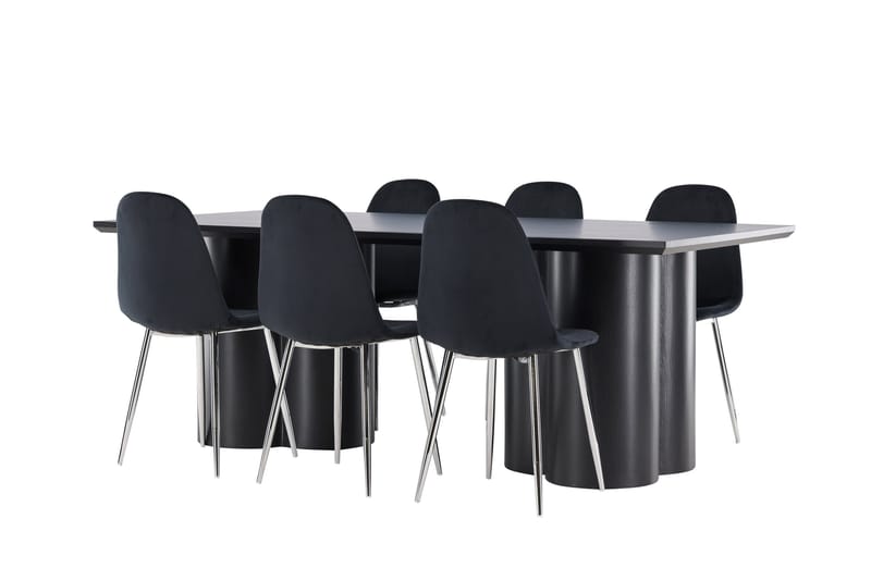 Olivia Spisegruppe 210 cm Rektangulær med 6 Polar stole - Svart/Svart - Møbler - Borde - Spisebordssæt