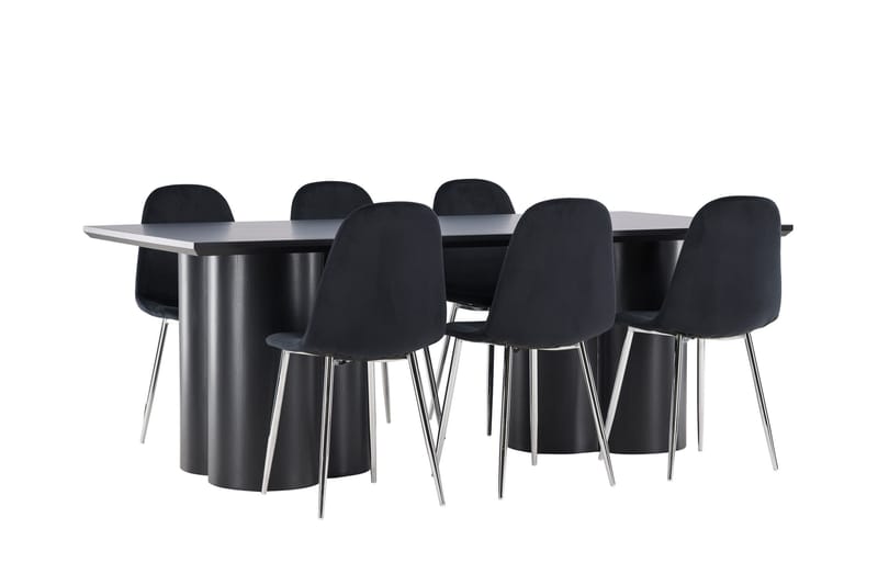 Olivia Spisegruppe 210 cm Rektangulær med 6 Polar stole - Svart/Svart - Møbler - Borde - Spisebordssæt