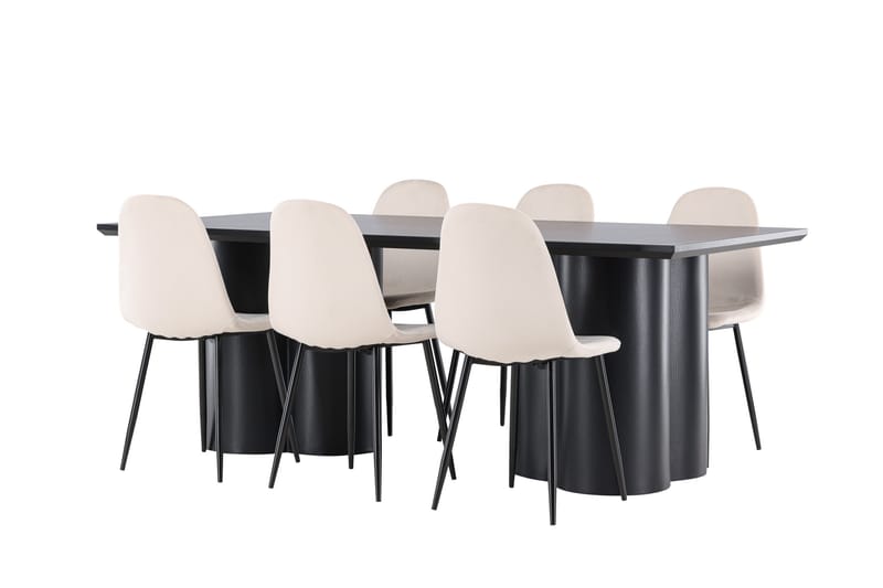Olivia Spisegruppe 210 cm Rektangulær med 6 Polar stole - Svart/Beige - Møbler - Borde - Spisebordssæt