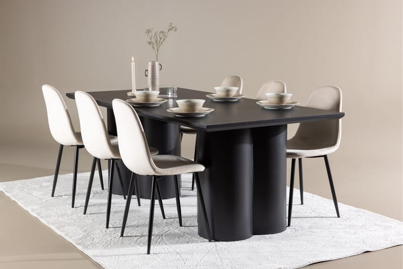 Olivia Spisegruppe 210 cm Rektangulær med 6 Polar stole - Svart/Beige - Møbler - Borde - Spisebordssæt