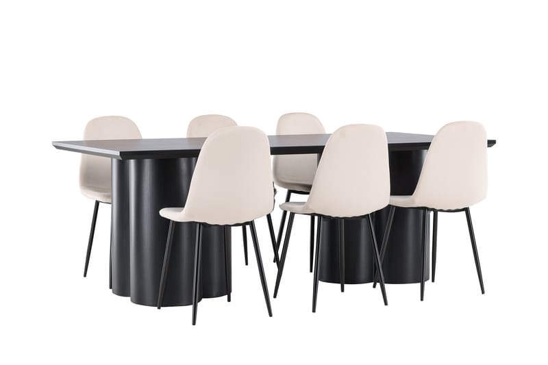 Olivia Spisegruppe 210 cm Rektangulær med 6 Polar stole - Svart/Beige - Møbler - Borde - Spisebordssæt