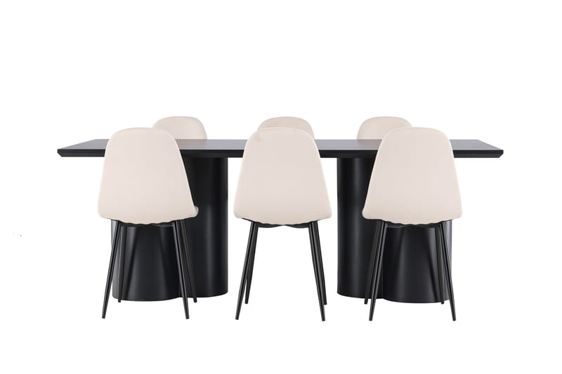 Olivia Spisegruppe 210 cm Rektangulær med 6 Polar stole - Svart/Beige - Møbler - Borde - Spisebordssæt