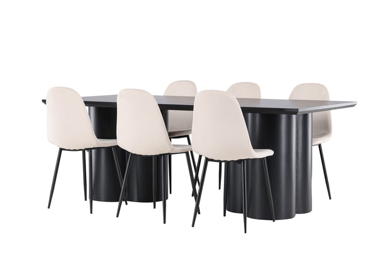 Olivia Spisegruppe 210 cm Rektangulær med 6 Polar stole - Svart/Beige - Møbler - Borde - Spisebordssæt