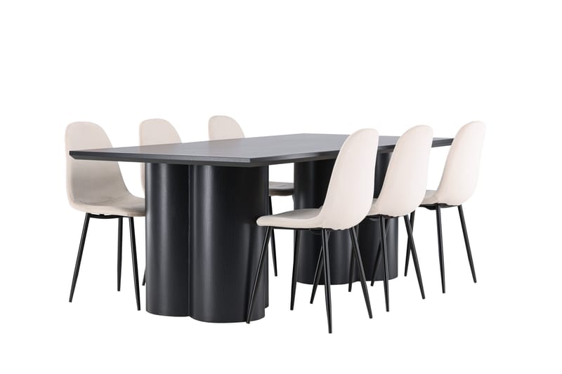 Olivia Spisegruppe 210 cm Rektangulær med 6 Polar stole - Svart/Beige - Møbler - Borde - Spisebordssæt