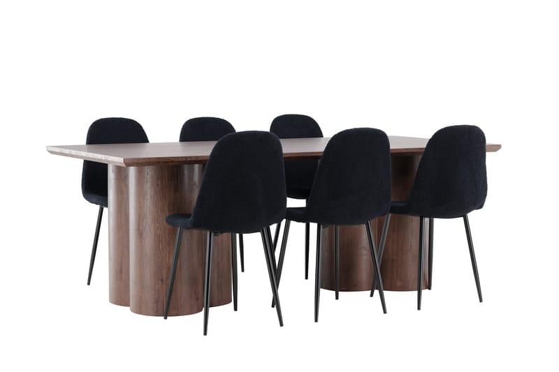 Olivia Spisegruppe 210 cm Rektangulær med 6 Polar stole - Mocca/Svart - Møbler - Borde - Spisebordssæt
