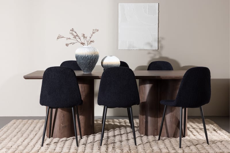 Olivia Spisegruppe 210 cm Rektangulær med 6 Polar stole - Mocca/Svart - Møbler - Borde - Spisebordssæt