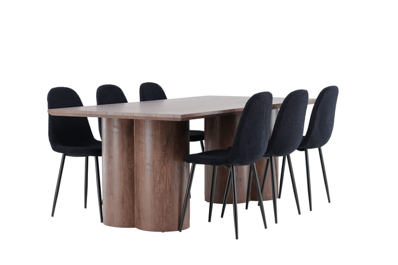 Olivia Spisegruppe 210 cm Rektangulær med 6 Polar stole - Mocca/Svart - Møbler - Borde - Spisebordssæt