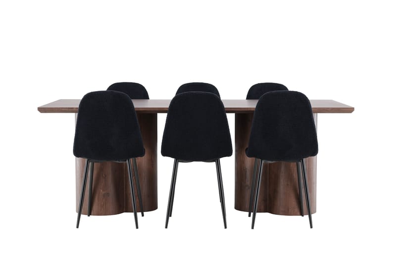 Olivia Spisegruppe 210 cm Rektangulær med 6 Polar stole - Mocca/Svart - Møbler - Borde - Spisebordssæt
