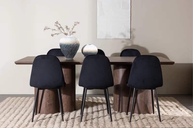 Olivia Spisegruppe 210 cm Rektangulær med 6 Polar stole - Mocca/Svart - Møbler - Borde - Spisebordssæt