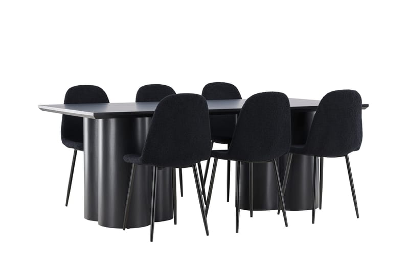 Olivia Spisegruppe 210 cm Rektangulær med 6 Polar stole - Svart/Svart - Møbler - Borde - Spisebordssæt