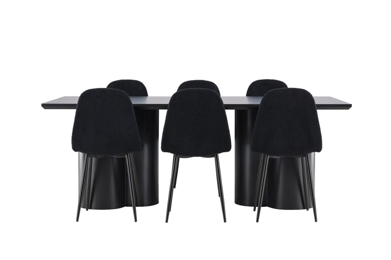 Olivia Spisegruppe 210 cm Rektangulær med 6 Polar stole - Svart/Svart - Møbler - Borde - Spisebordssæt