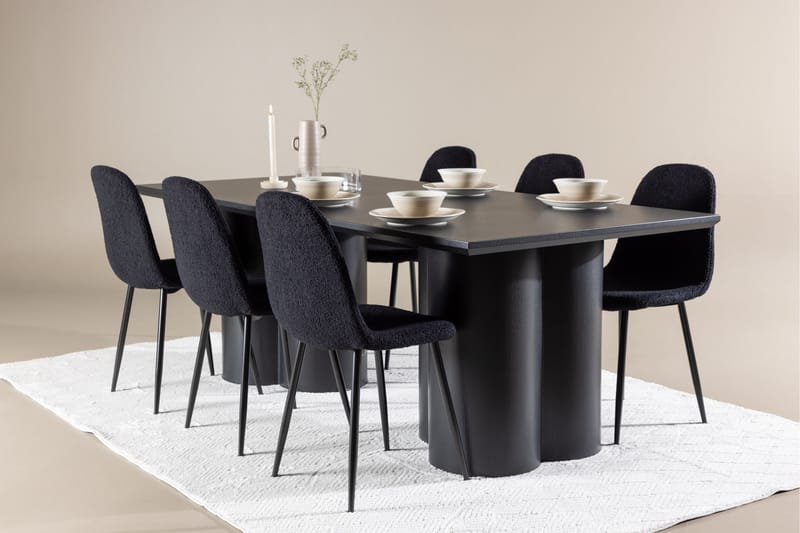 Olivia Spisegruppe 210 cm Rektangulær med 6 Polar stole - Svart/Svart - Møbler - Borde - Spisebordssæt