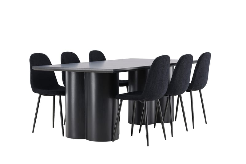 Olivia Spisegruppe 210 cm Rektangulær med 6 Polar stole - Svart/Svart - Møbler - Borde - Spisebordssæt