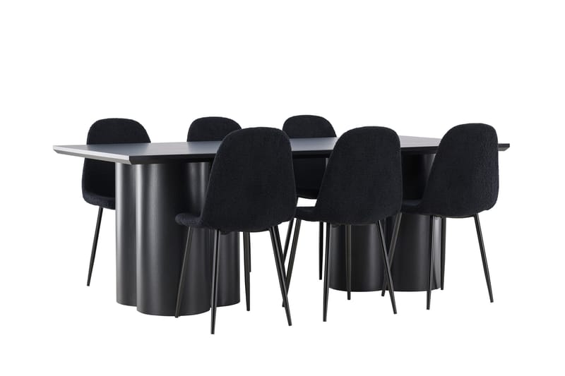 Olivia Spisegruppe 210 cm Rektangulær med 6 Polar stole - Svart/Svart - Møbler - Borde - Spisebordssæt