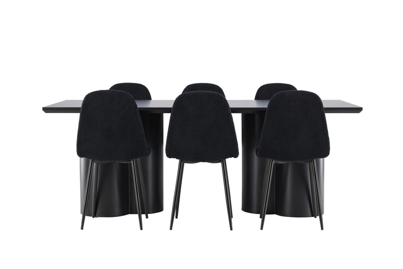Olivia Spisegruppe 210 cm Rektangulær med 6 Polar stole - Svart/Svart - Møbler - Borde - Spisebordssæt