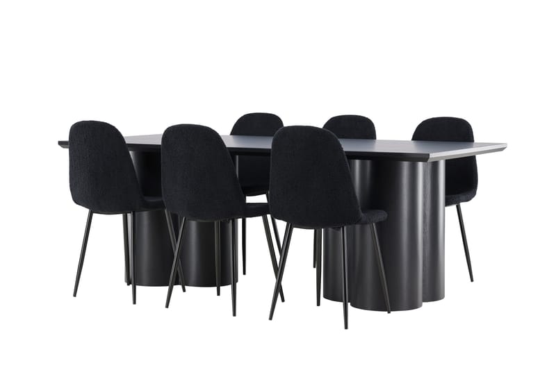 Olivia Spisegruppe 210 cm Rektangulær med 6 Polar stole - Svart/Svart - Møbler - Borde - Spisebordssæt