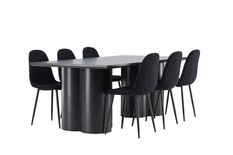 Olivia Spisegruppe 210 cm Rektangulær med 6 Polar stole - Svart/Svart - Møbler - Borde - Spisebordssæt