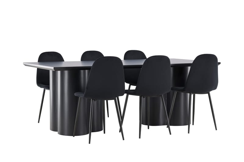 Olivia Spisegruppe 210 cm Rektangulær med 6 Polar stole - Svart/Svart - Møbler - Borde - Spisebordssæt