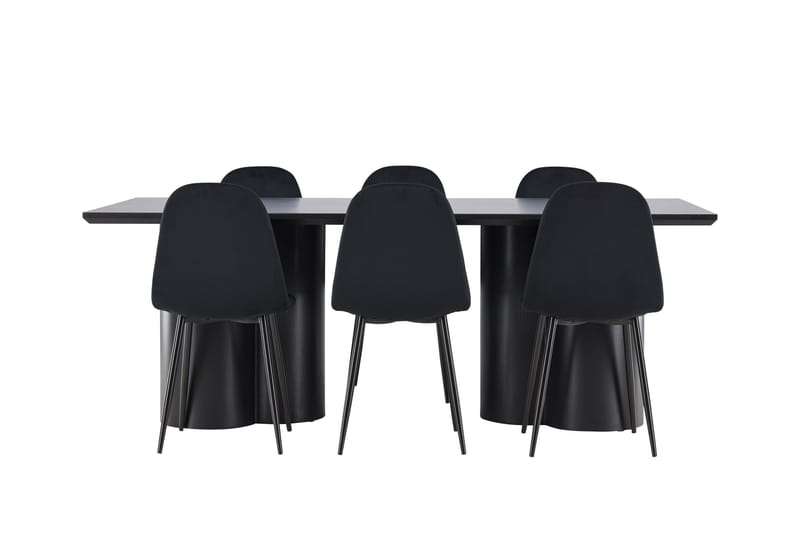 Olivia Spisegruppe 210 cm Rektangulær med 6 Polar stole - Svart/Svart - Møbler - Borde - Spisebordssæt