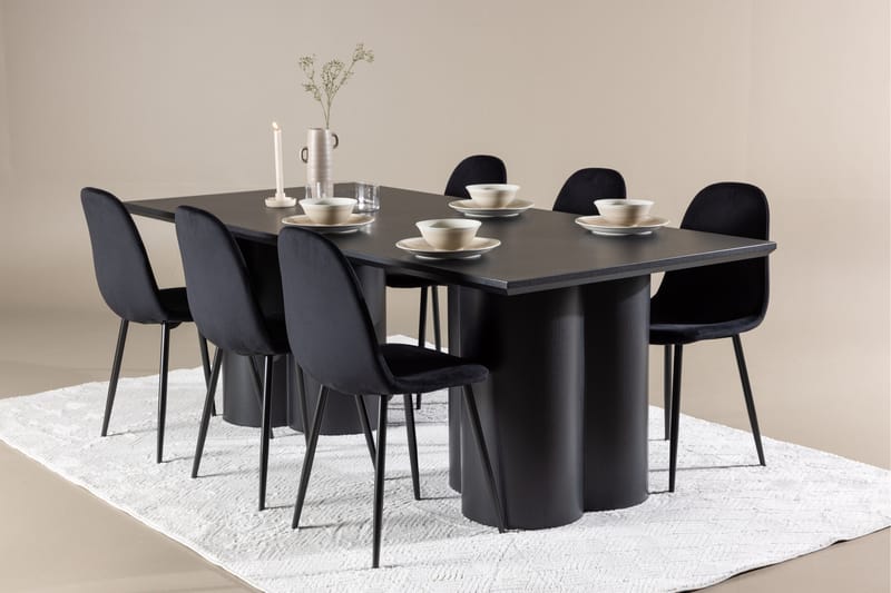 Olivia Spisegruppe 210 cm Rektangulær med 6 Polar stole - Svart/Svart - Møbler - Borde - Spisebordssæt