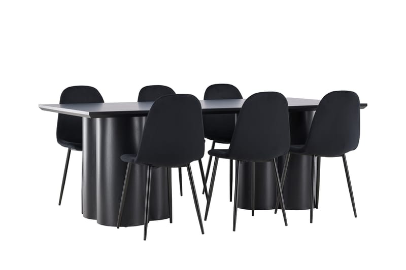 Olivia Spisegruppe 210 cm Rektangulær med 6 Polar stole - Svart/Svart - Møbler - Borde - Spisebordssæt