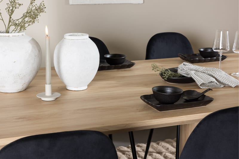 Olivia Spisegruppe 210 cm Rektangulær med 6 Polar stole - Whitewash/Svart - Møbler - Borde - Spisebordssæt